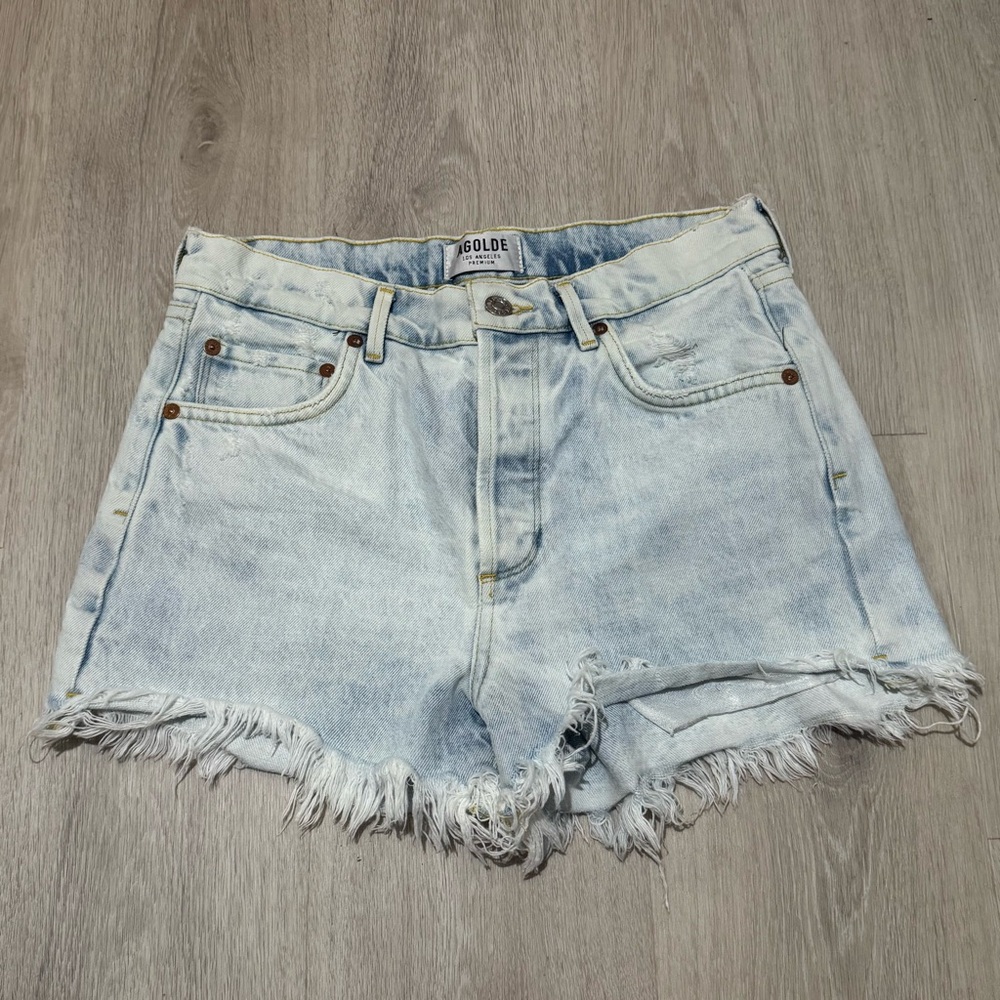 agolde Light Wash Denim Jean Shorts jaden high rise shorts
